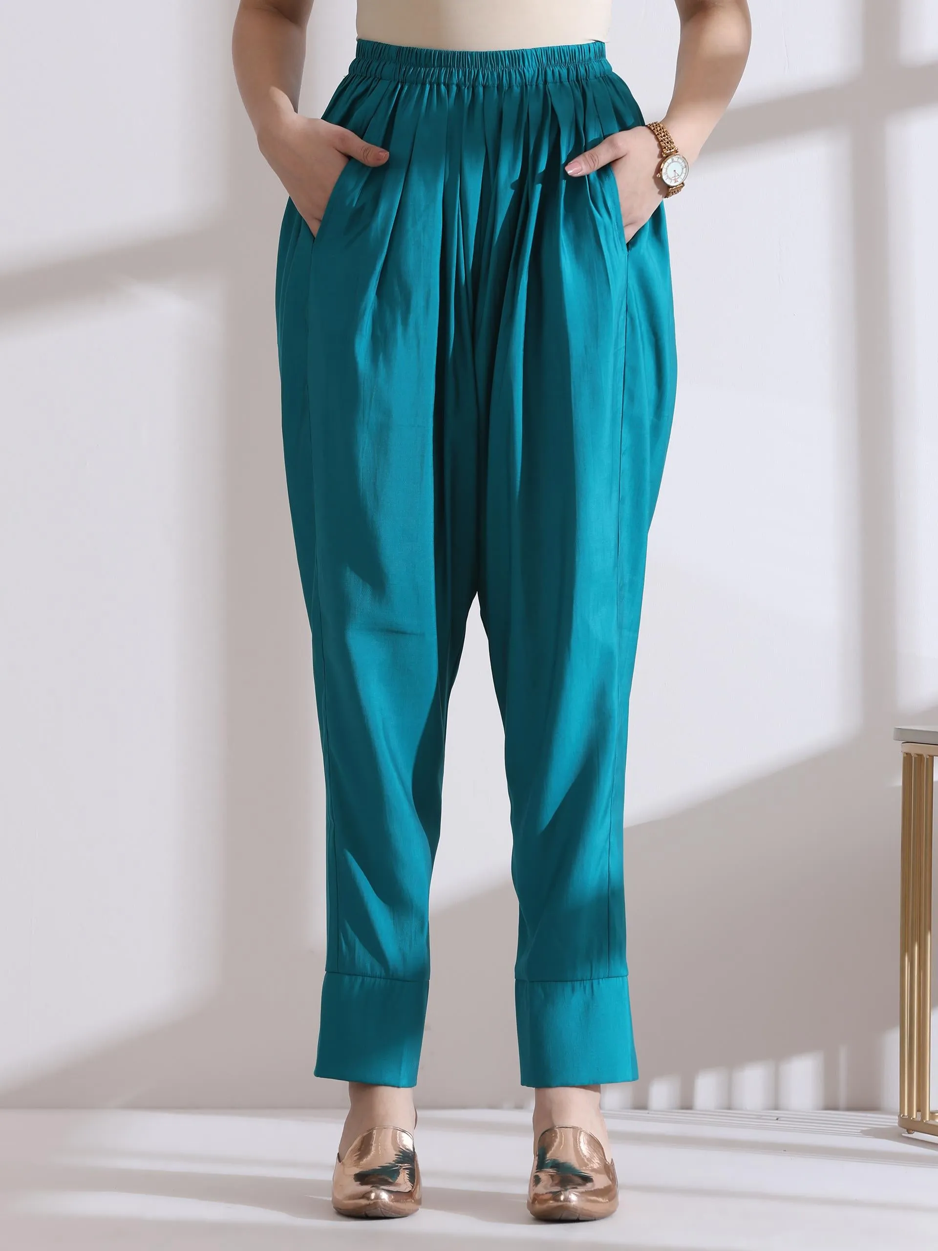 2 Pc Set - Airskin Aqua Blue Anarkali Embroidered Kurta With Pants