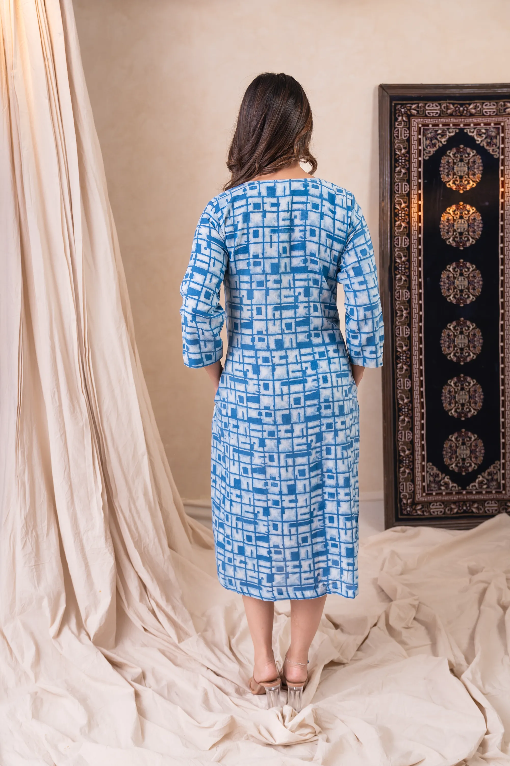 Aakruti Blue Dabu Cotton Dress |Ray-ethnic