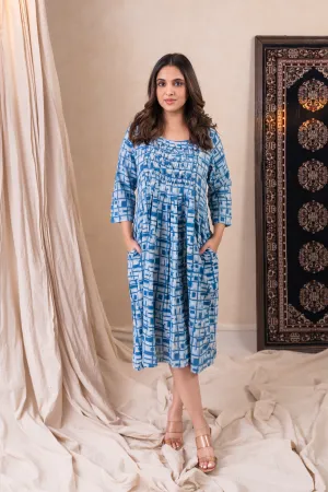 Aakruti Blue Dabu Cotton Dress |Ray-ethnic