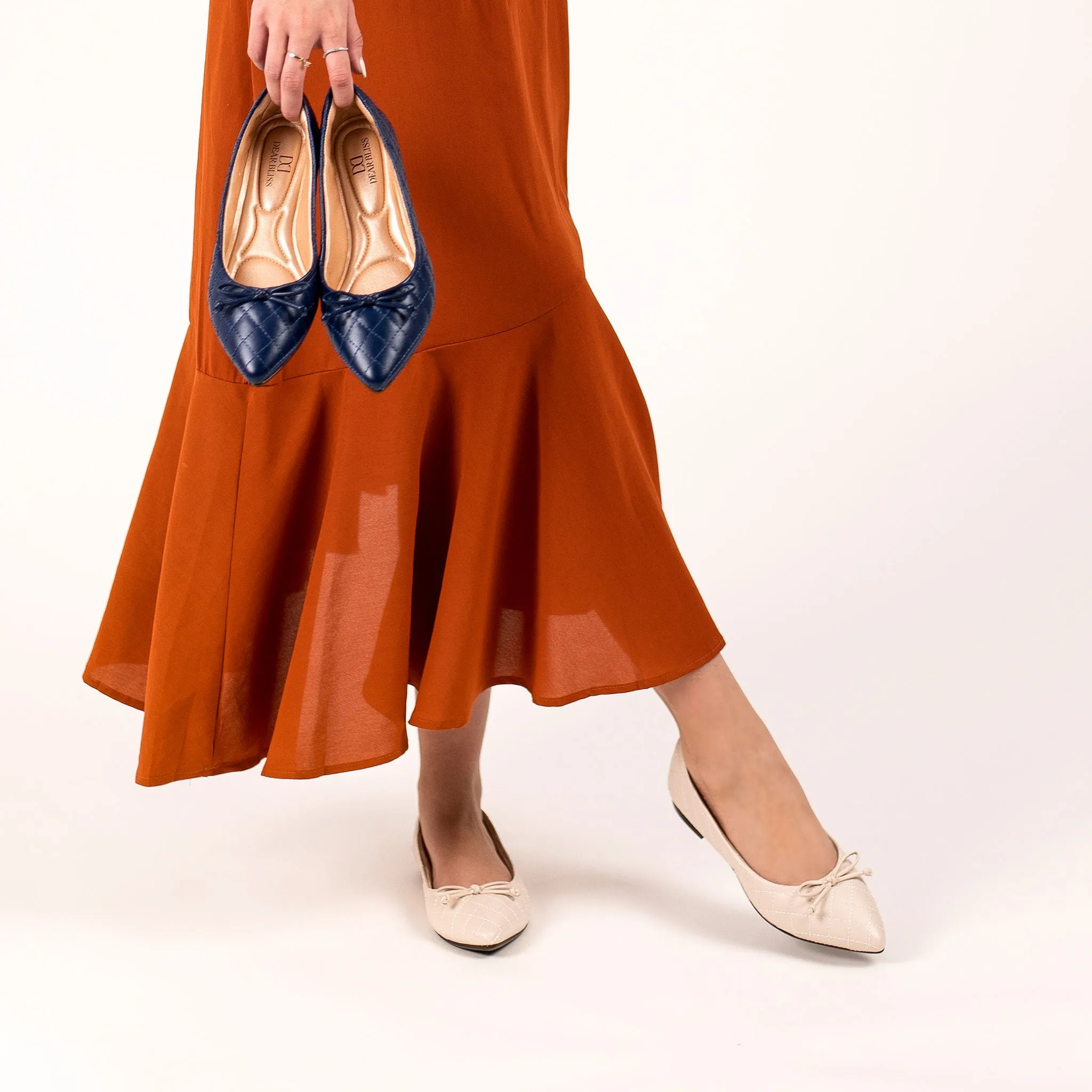 Adriana Bow Off-White Pointed Toe Flats