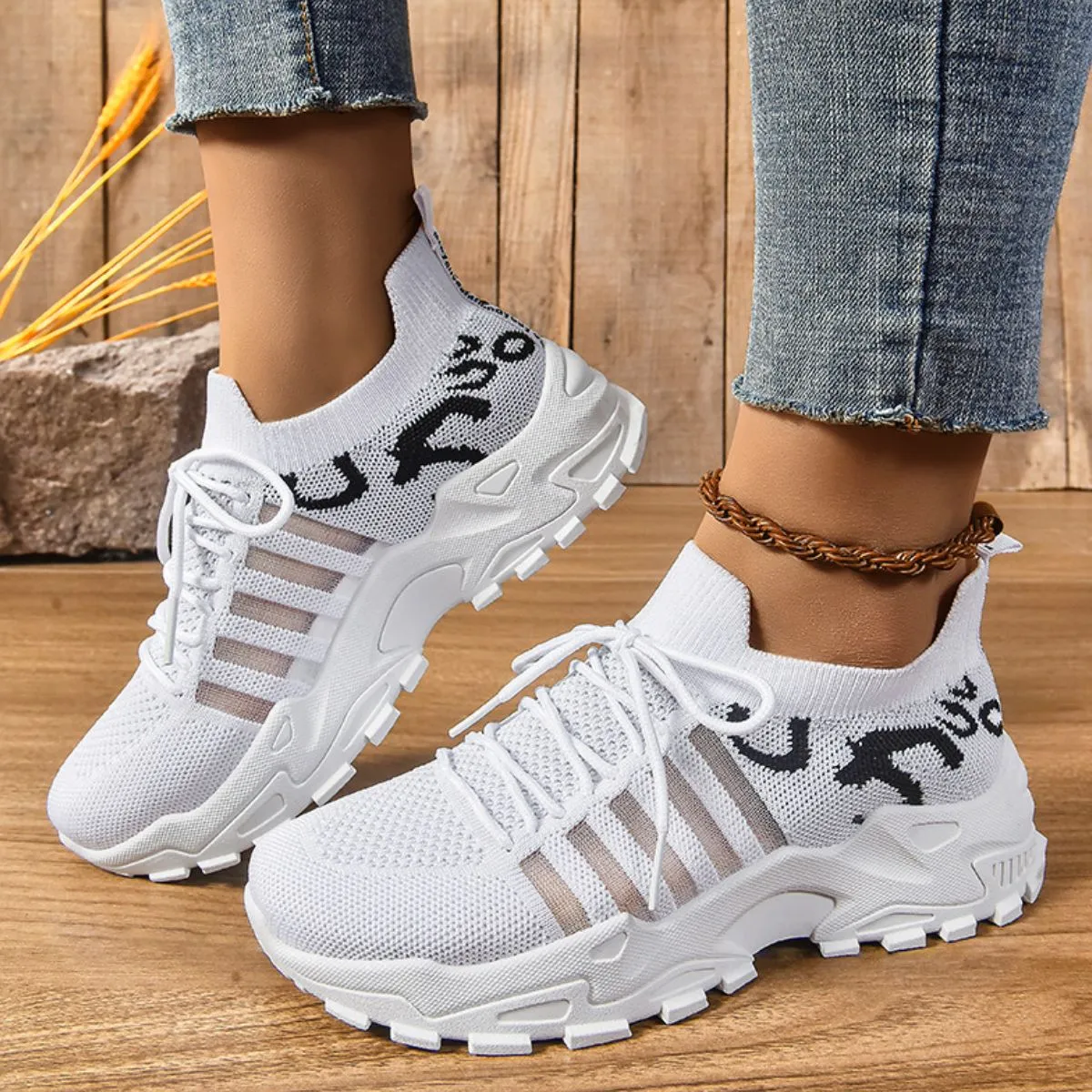 Athletic Shoes - Lace Up Mesh Breathable Athletic
