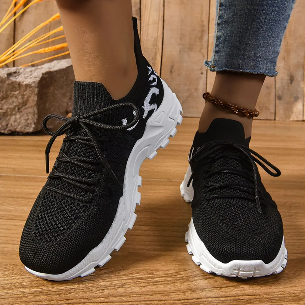 Athletic Shoes - Lace Up Mesh Breathable Athletic