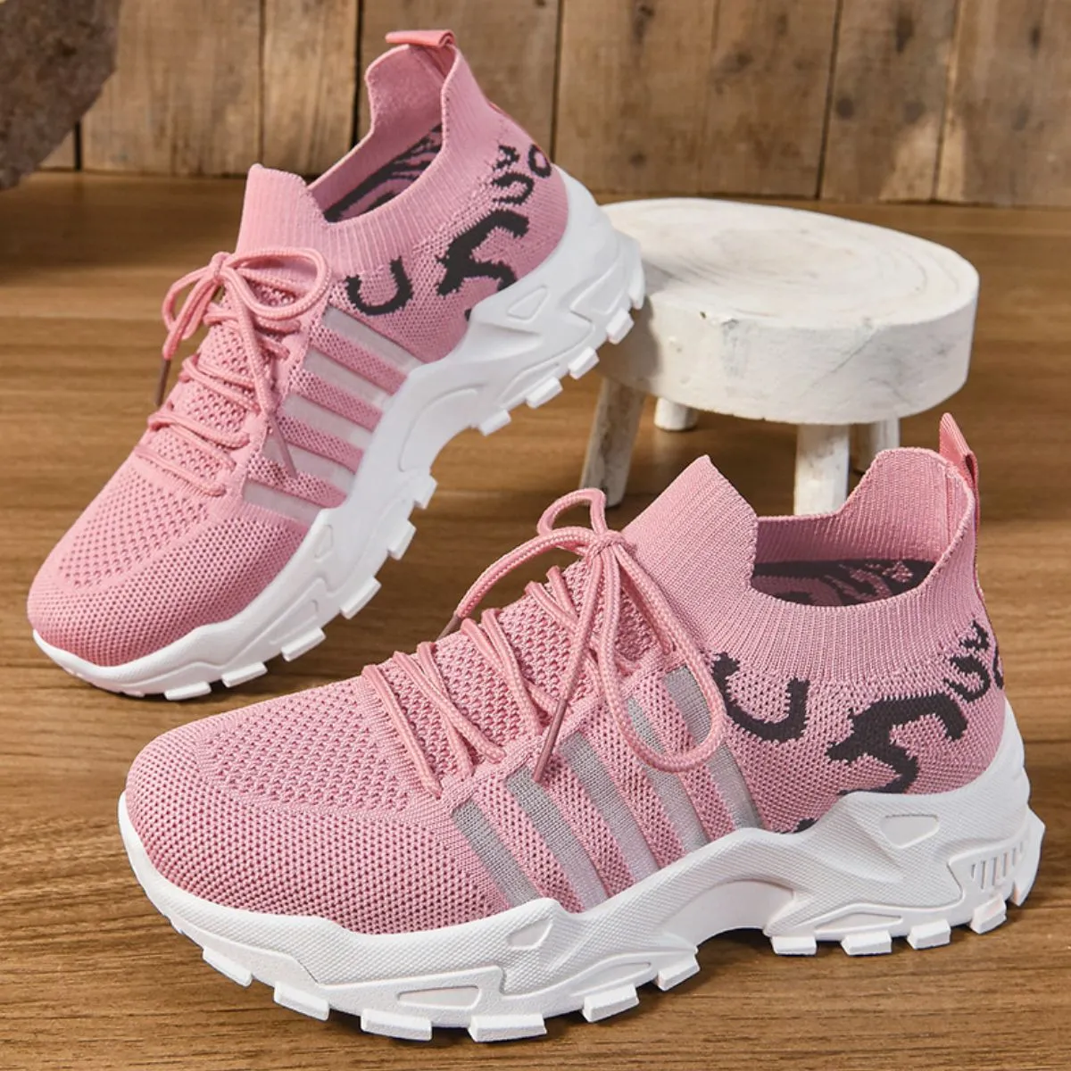 Athletic Shoes - Lace Up Mesh Breathable Athletic
