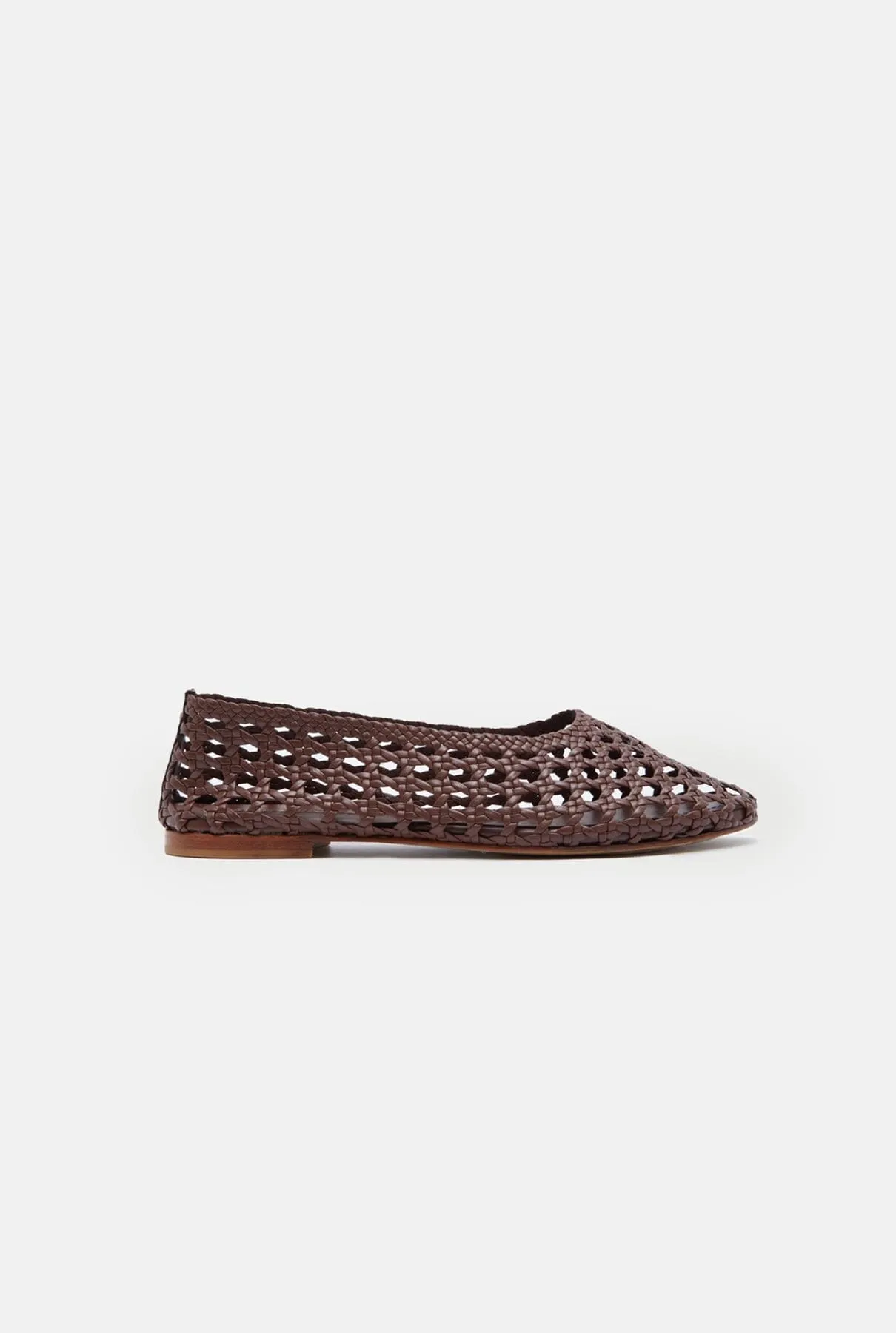 Ava Ballet Flats in Woven Chocolate Leather