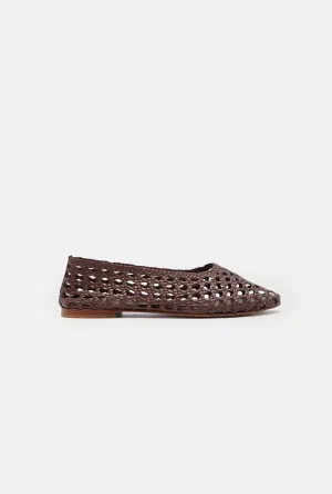 Ava Ballet Flats in Woven Chocolate Leather