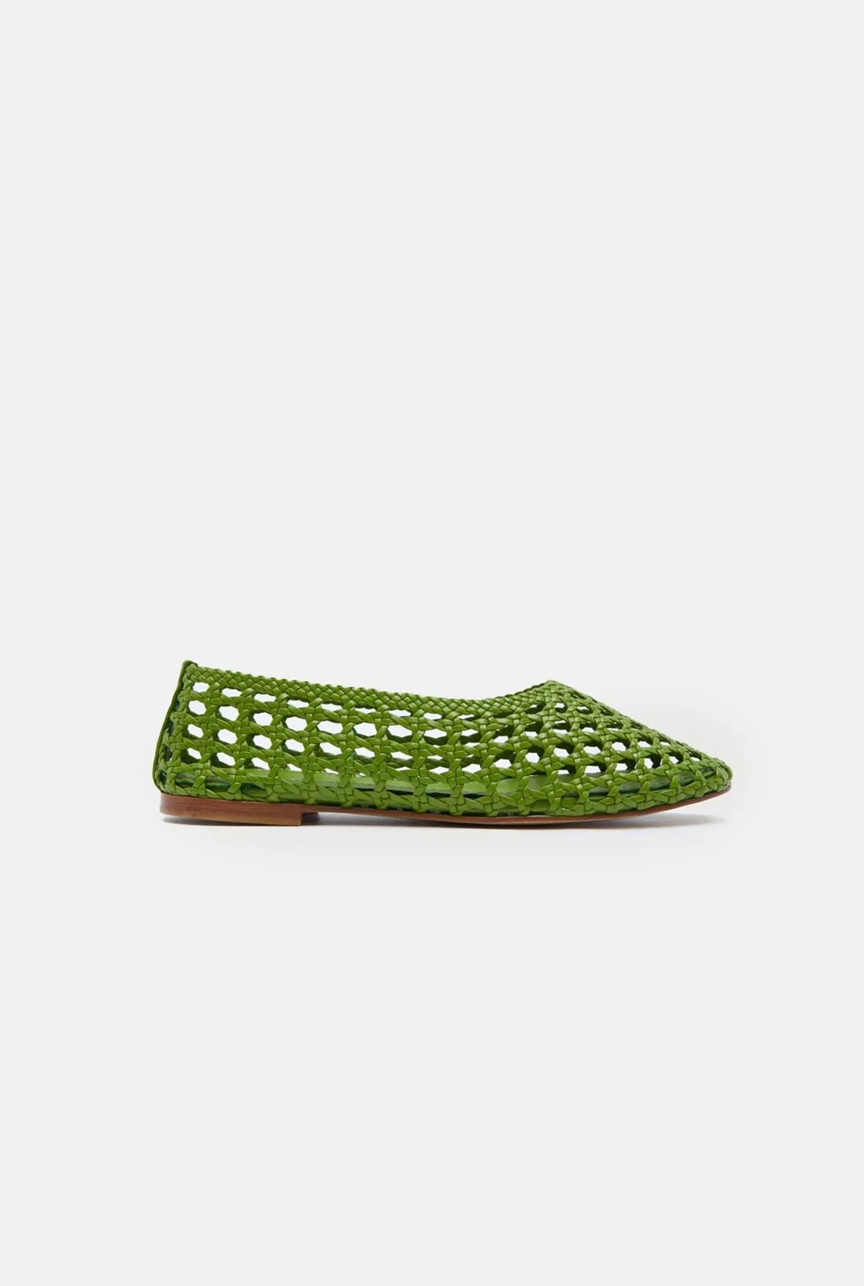Ava Ballet Flats in Woven Green Leather