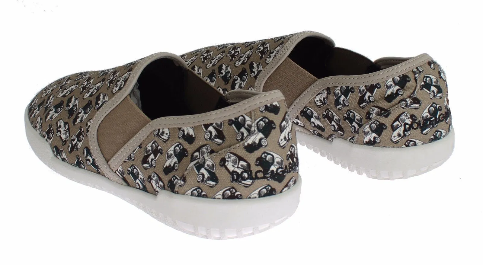 Beige Denim Car Print Loafers Sneakers Shoes