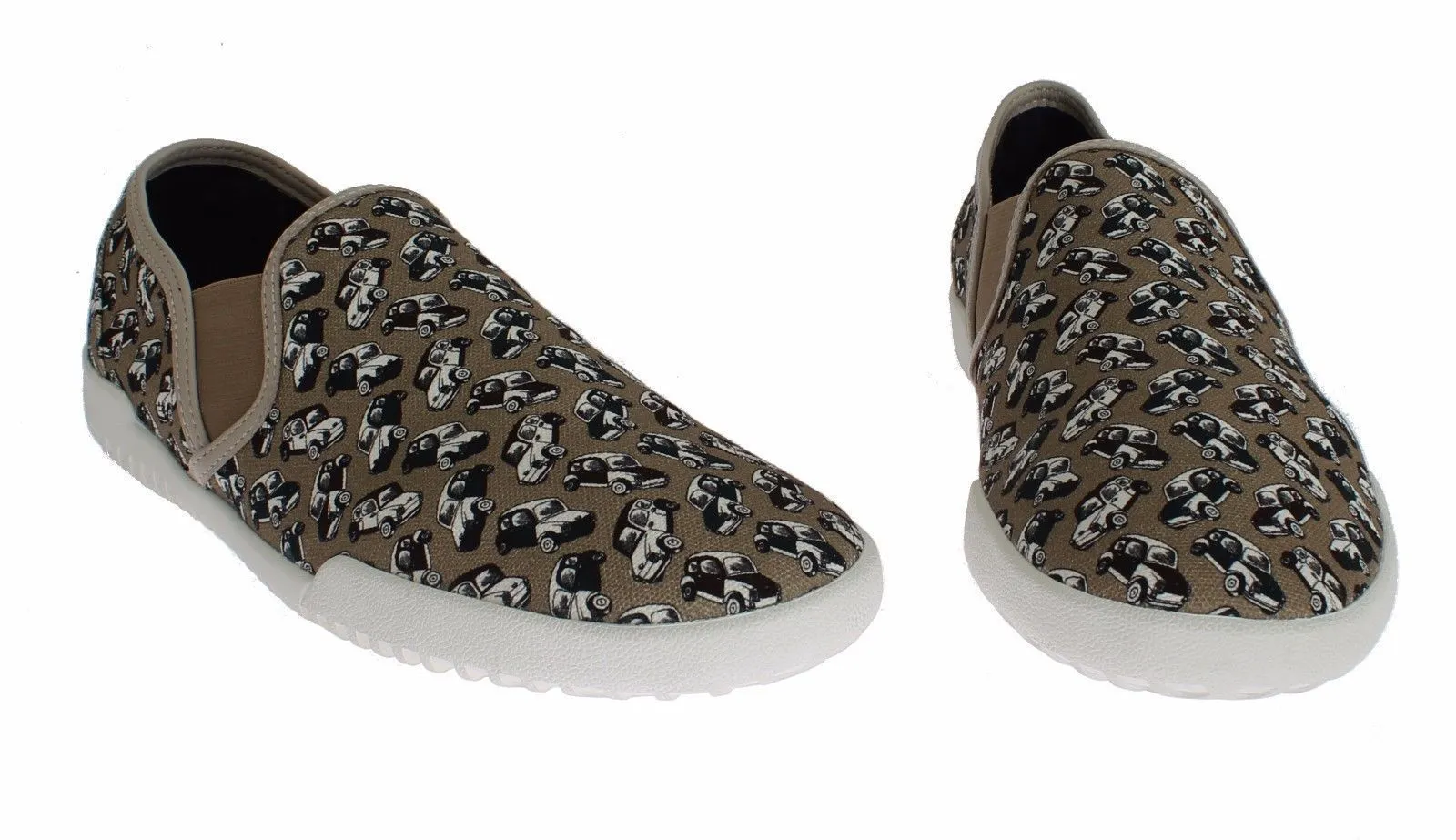 Beige Denim Car Print Loafers Sneakers Shoes