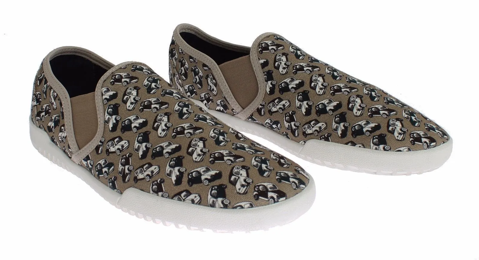Beige Denim Car Print Loafers Sneakers Shoes