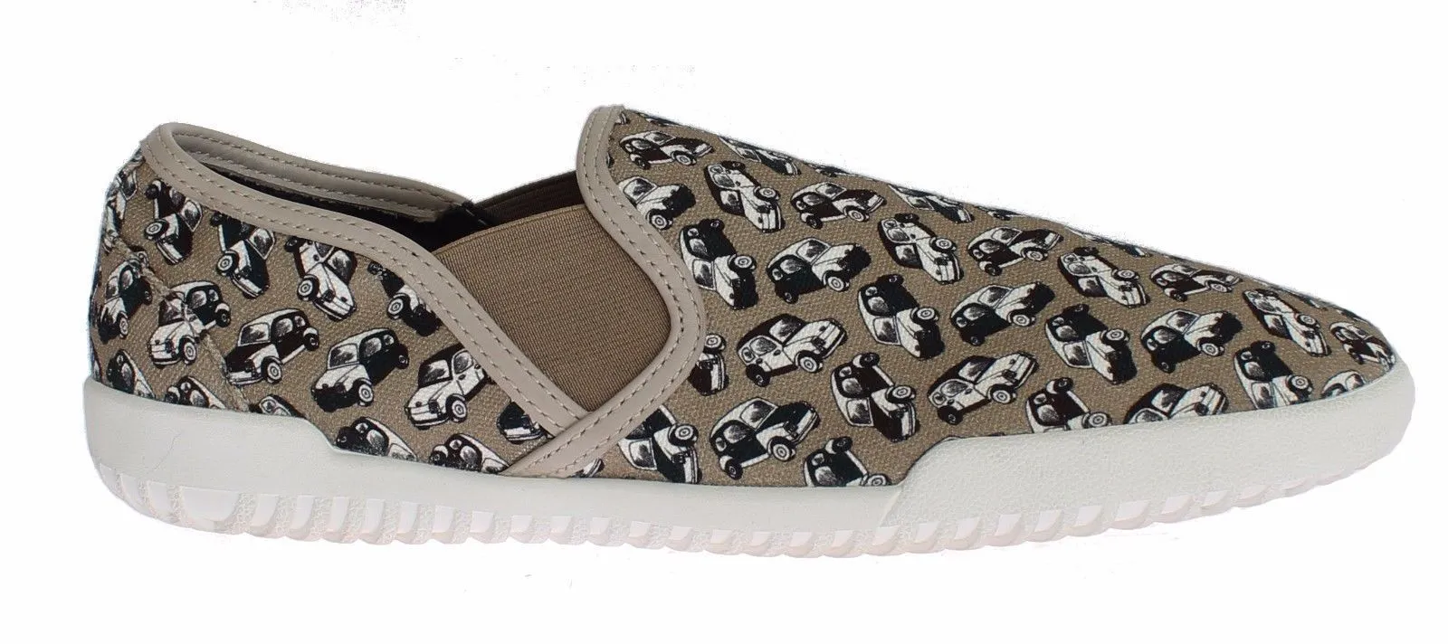 Beige Denim Car Print Loafers Sneakers Shoes