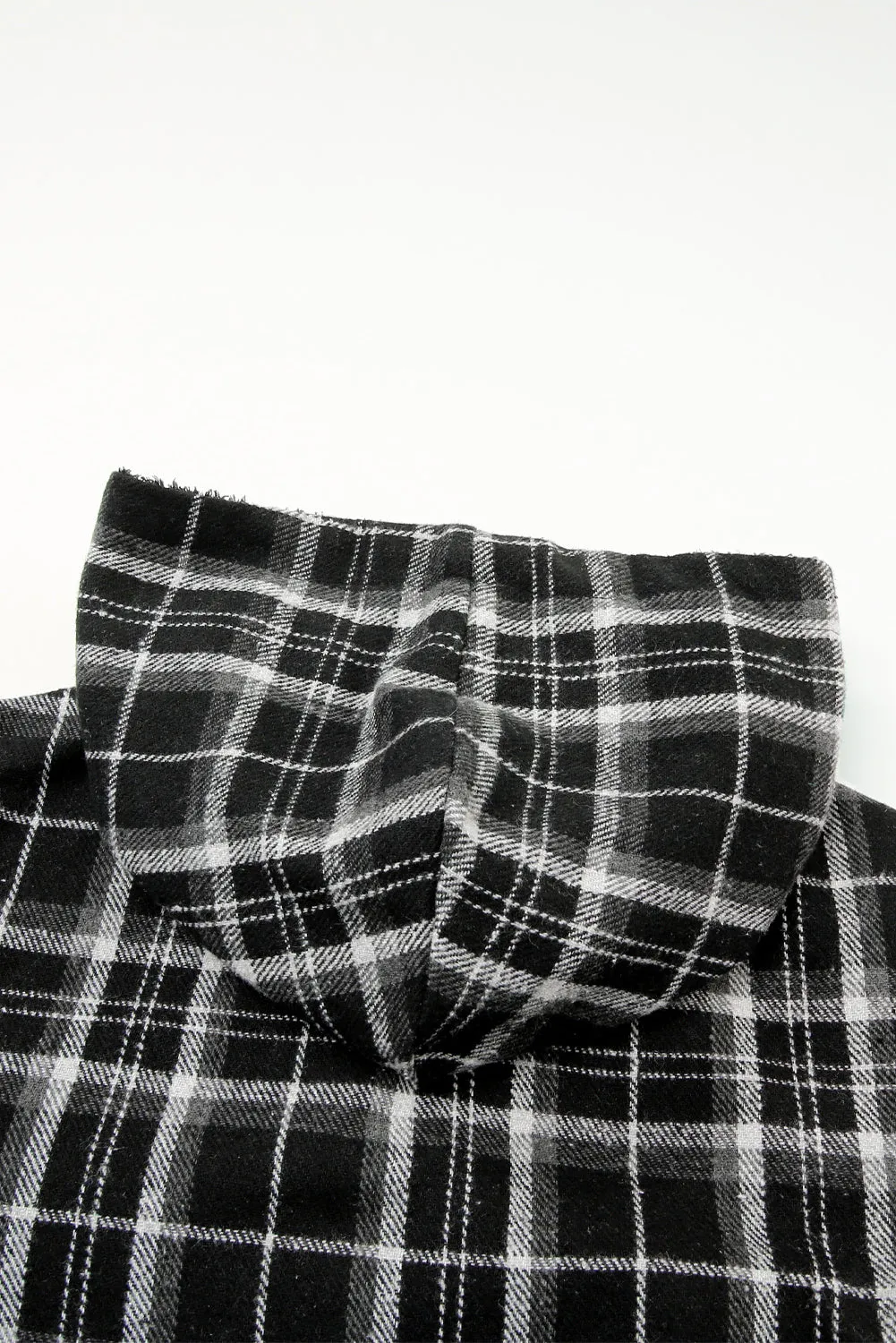 Black-2 Plaid Pattern Sherpa Lined Hooded Shacket