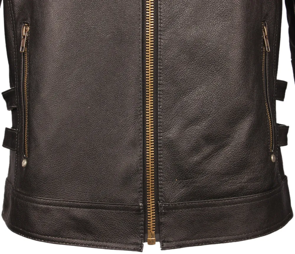 Black Embroidery Skull Motorcycle Leather Jackets