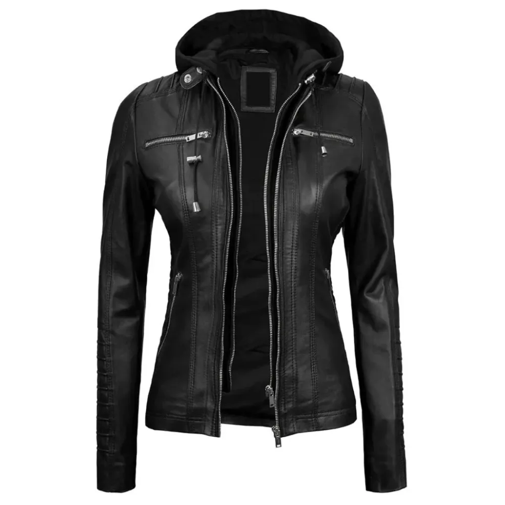Black Nebula Hood Biker Jacket