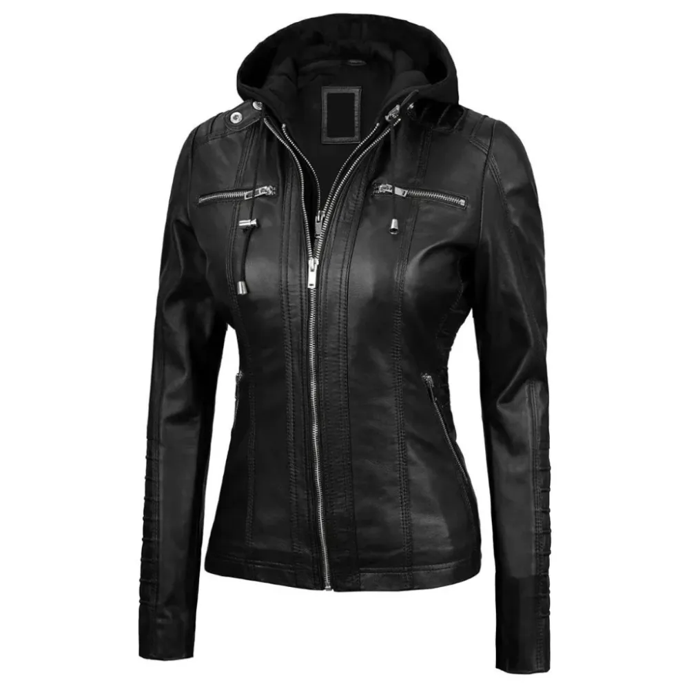 Black Nebula Hood Biker Jacket