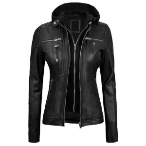 Black Nebula Hood Biker Jacket