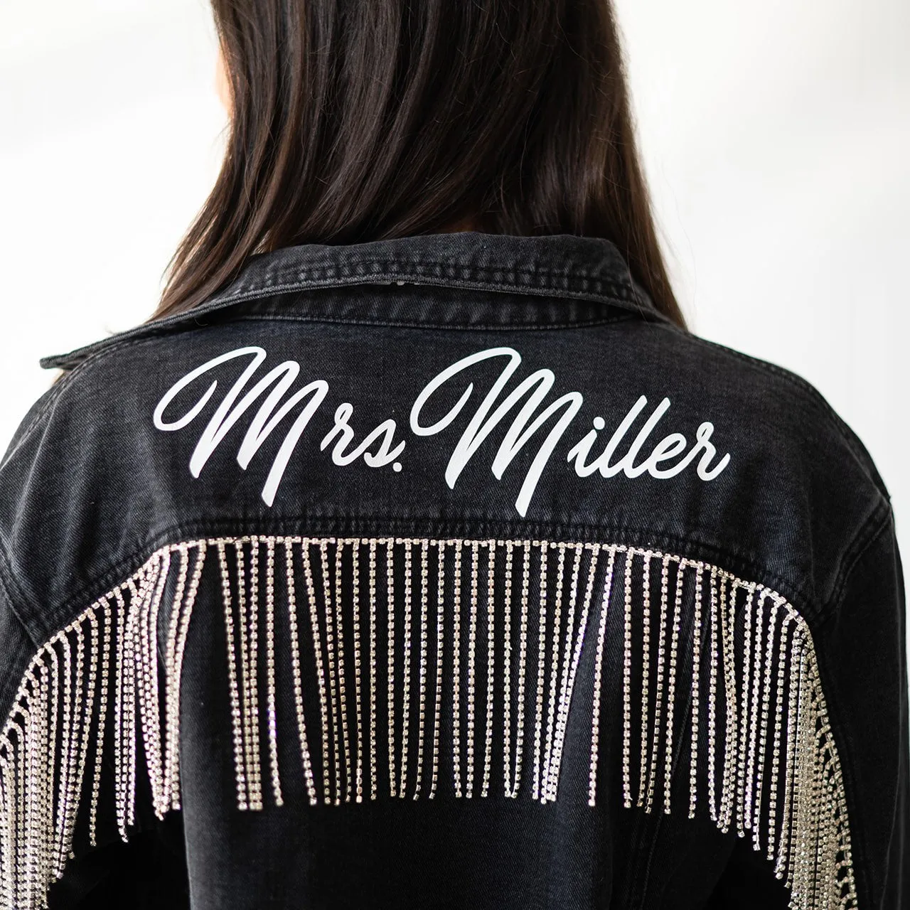Black Rhinestone Fringe Denim