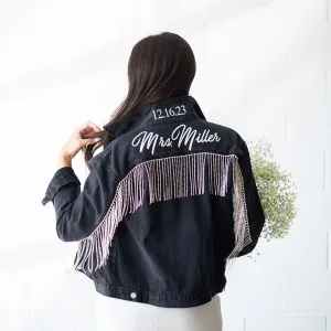 Black Rhinestone Fringe Denim