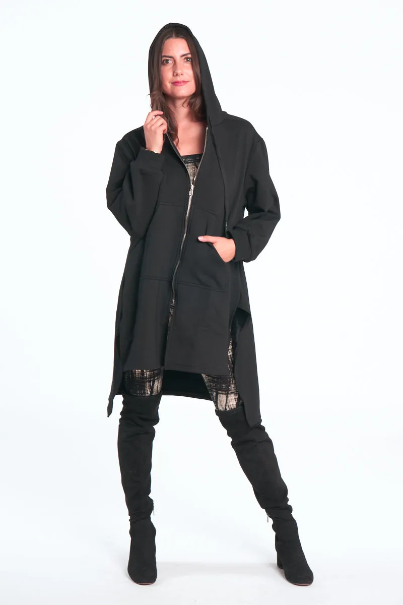 Black Velvet Fused Hooded Jacket