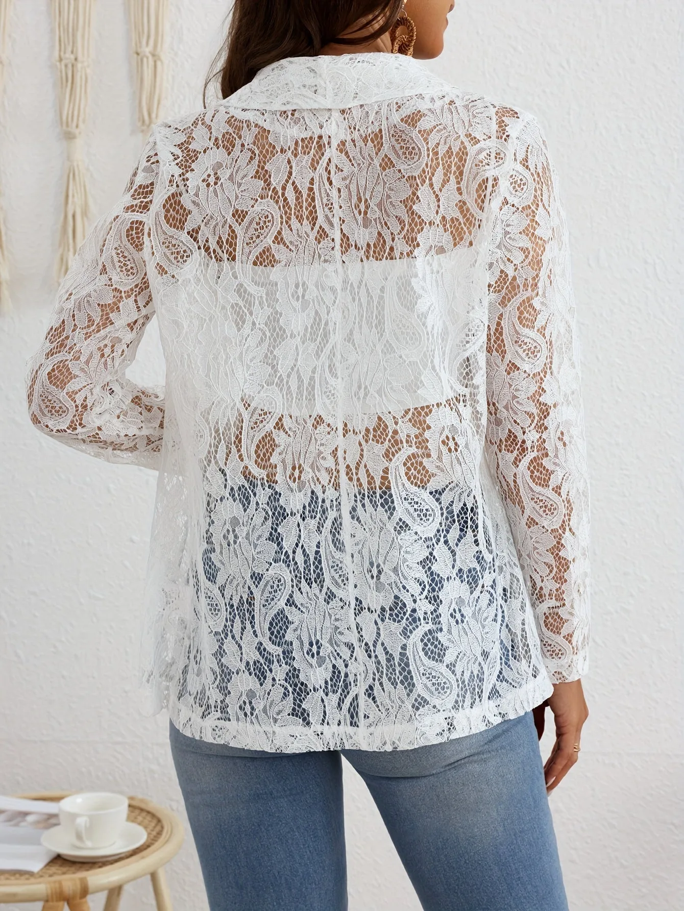 Blazer mit blumenspitze und offener front - isabella