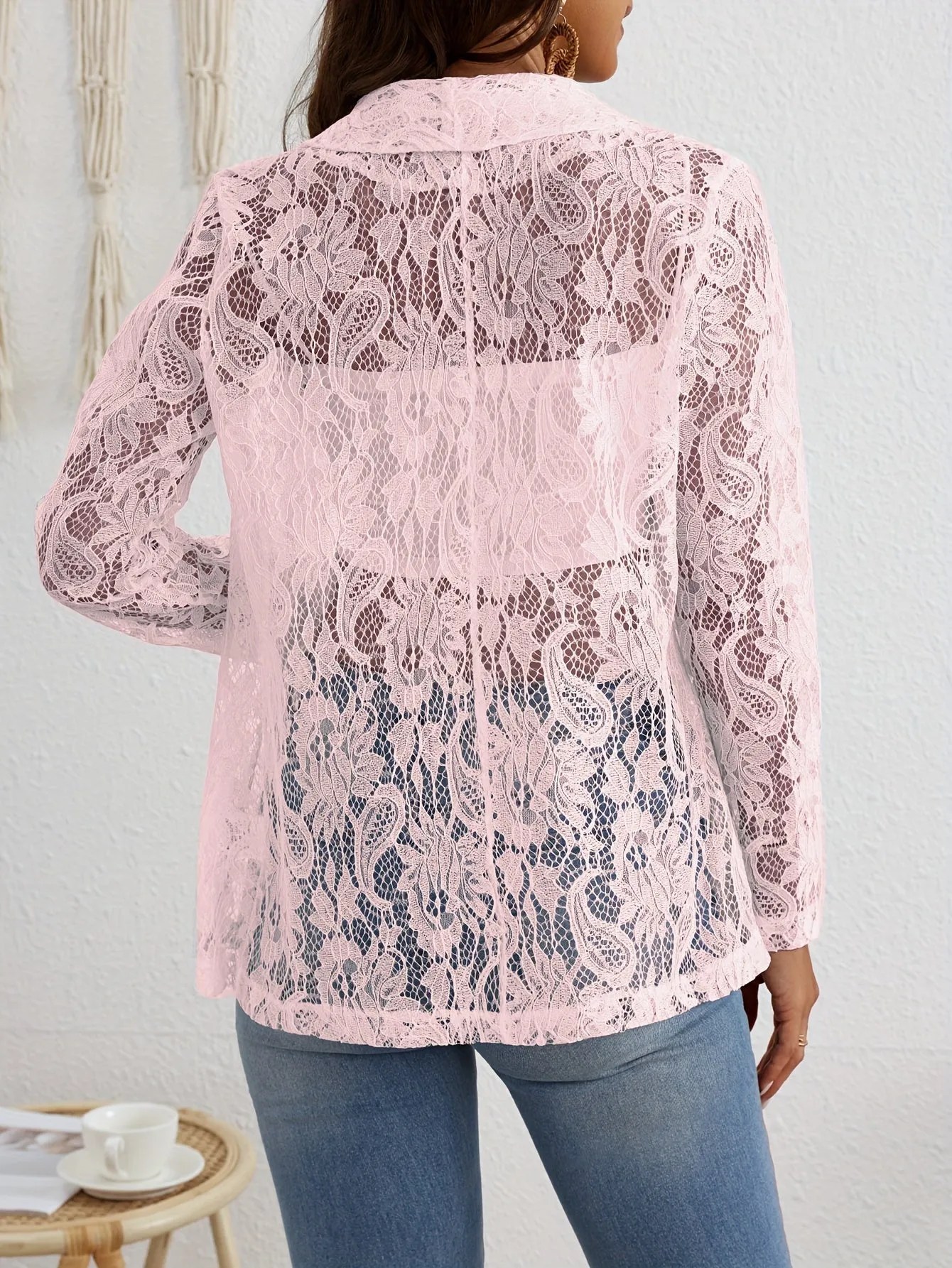 Blazer mit blumenspitze und offener front - isabella