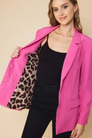 Blazer with Pockets and Leopard Lining - Hot Pink -