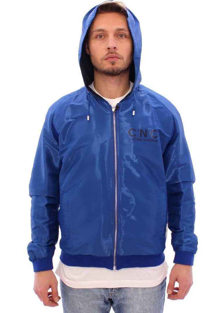 Blue hooded reversible jacket