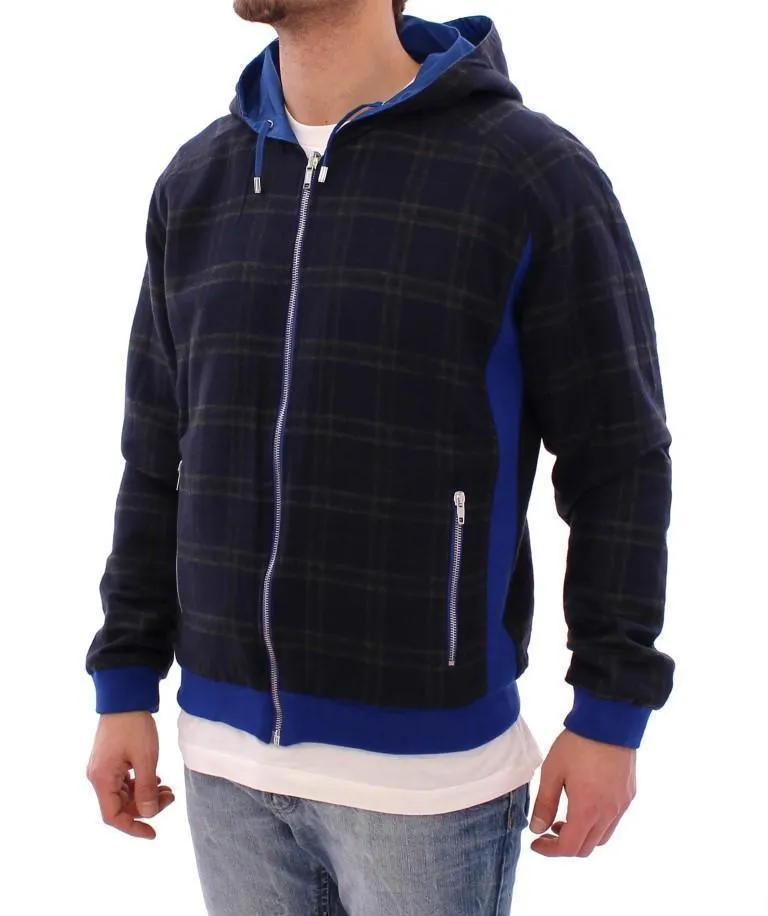 Blue hooded reversible jacket