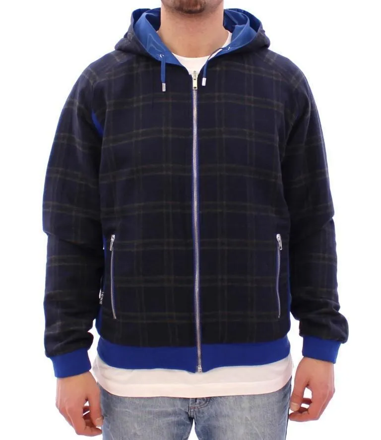 Blue hooded reversible jacket