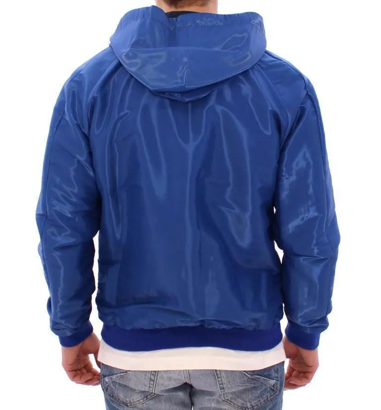 Blue hooded reversible jacket