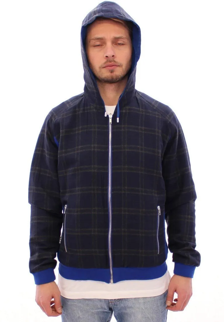 Blue hooded reversible jacket