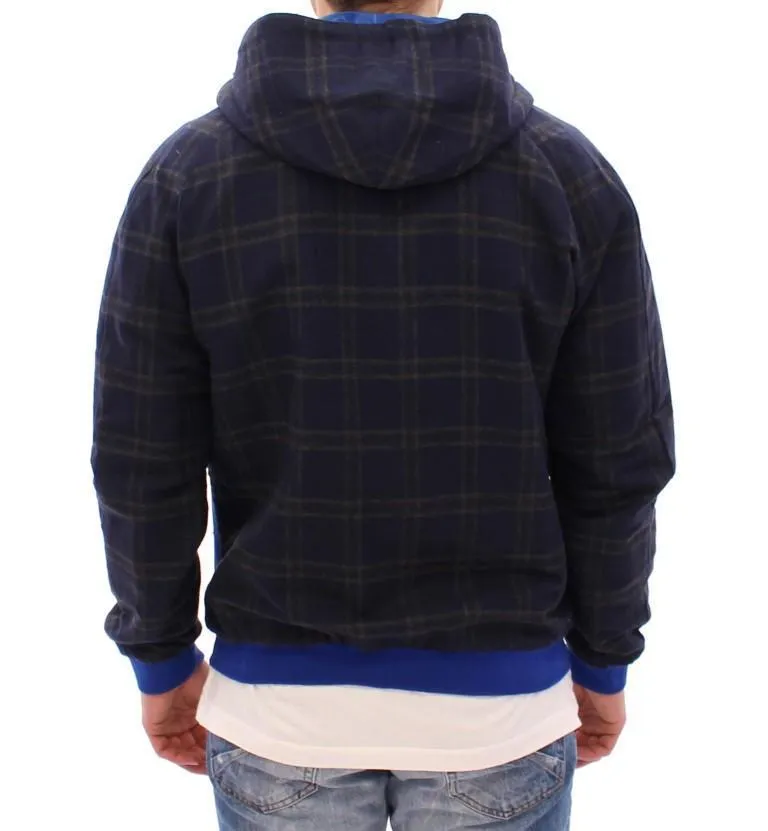 Blue hooded reversible jacket