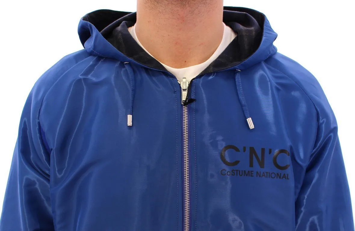 Blue hooded reversible jacket