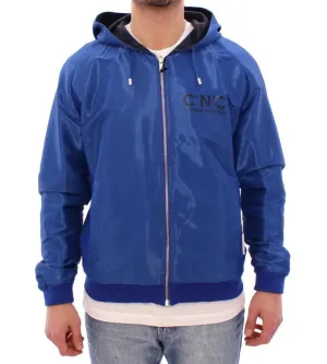 Blue hooded reversible jacket