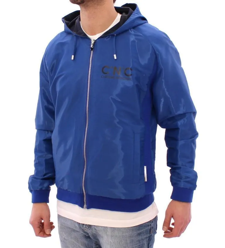 Blue hooded reversible jacket