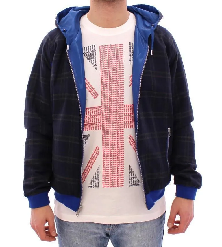 Blue hooded reversible jacket