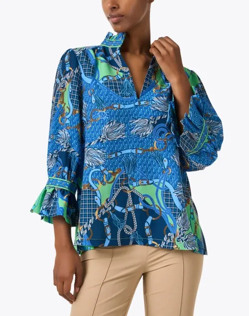 Blue Multi Print Tunic Top