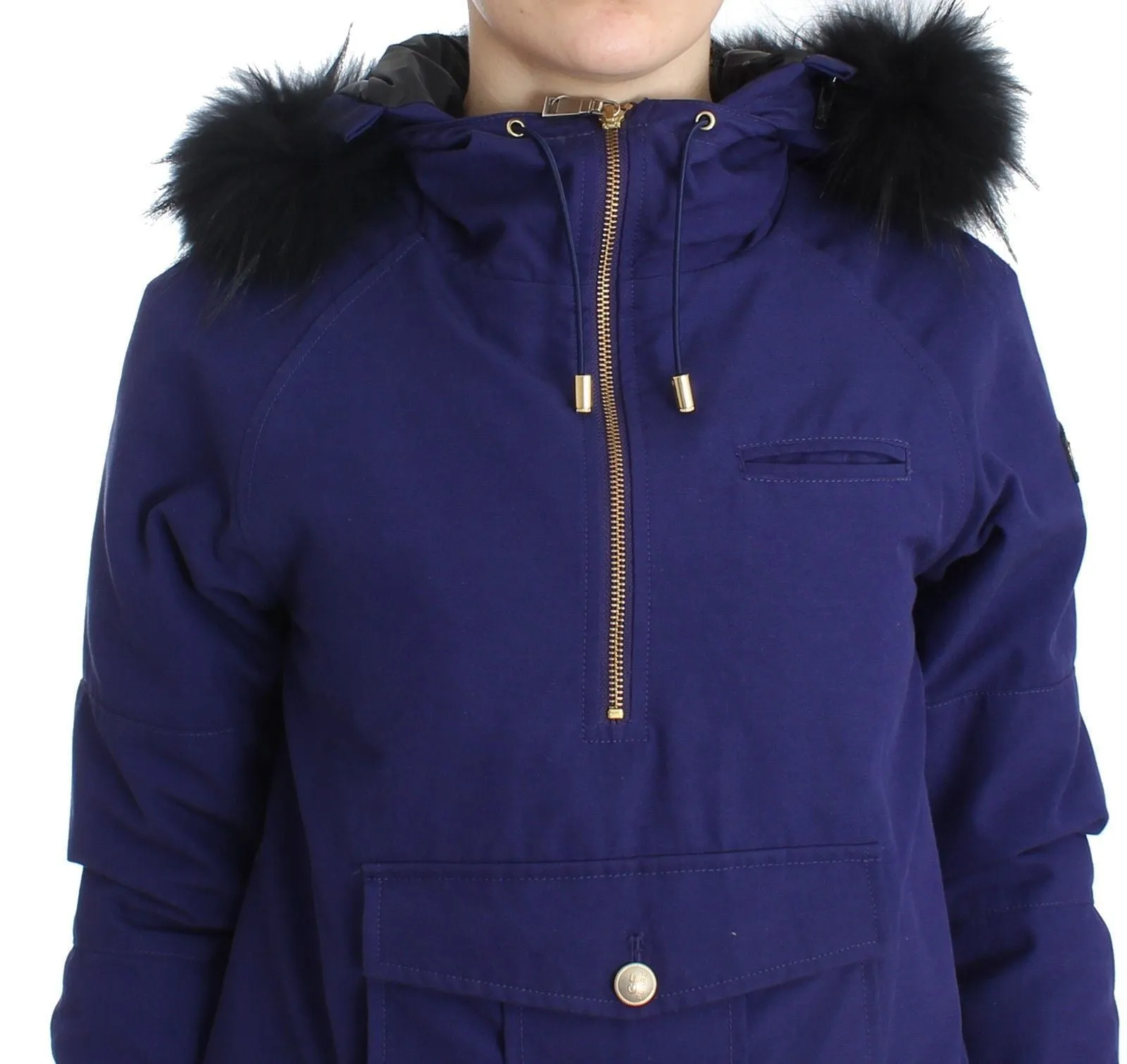 Blue Padded Jacket Faux Fur Hooded Short K-Way