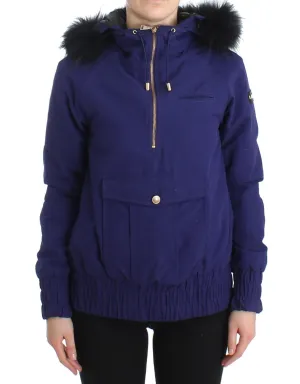 Blue Padded Jacket Faux Fur Hooded Short K-Way