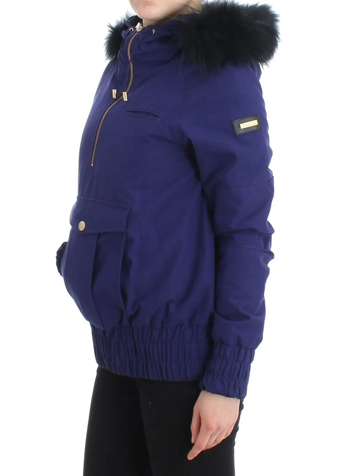 Blue Padded Jacket Faux Fur Hooded Short K-Way
