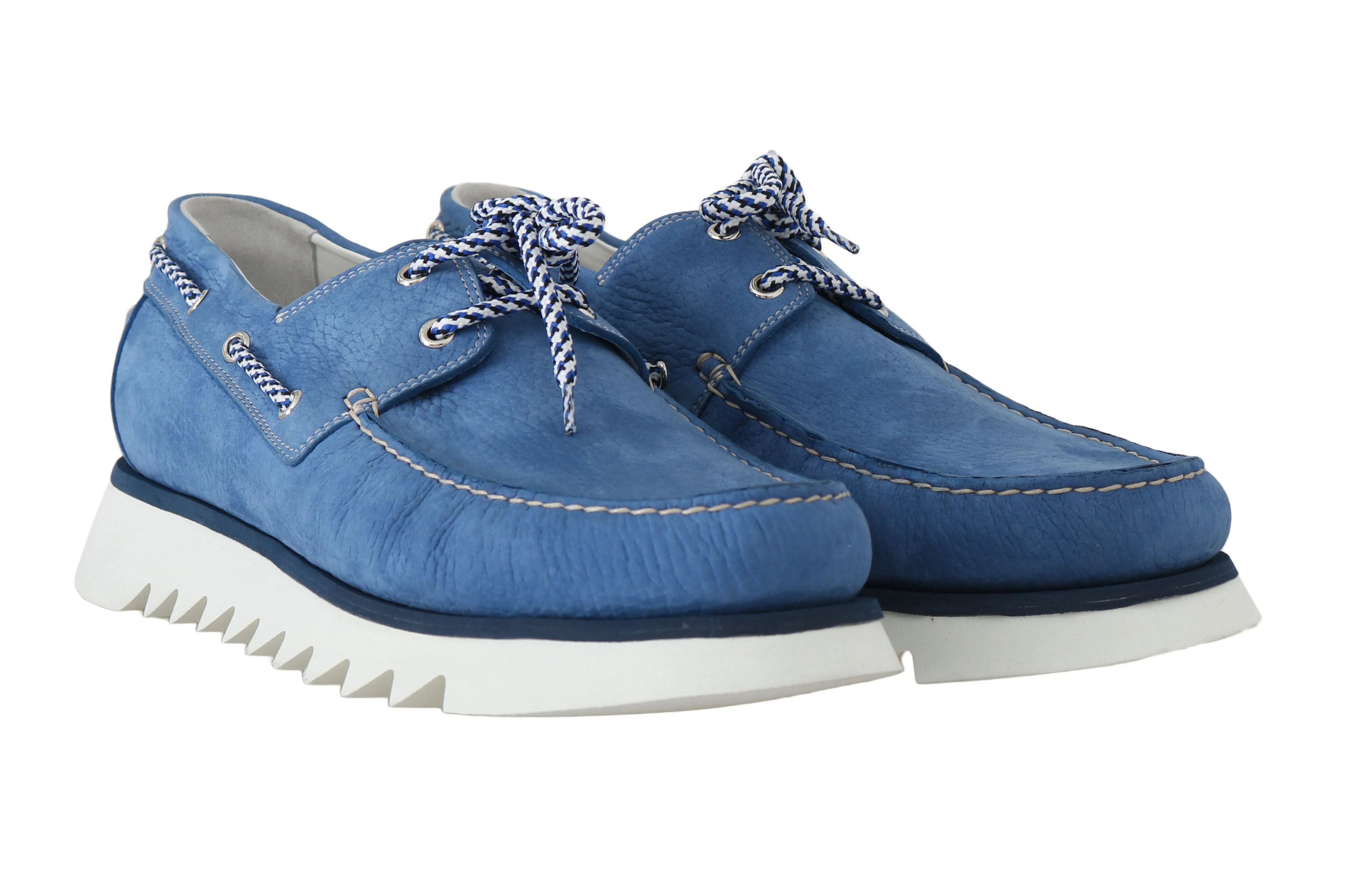 Blue White Leather Casual Loafers