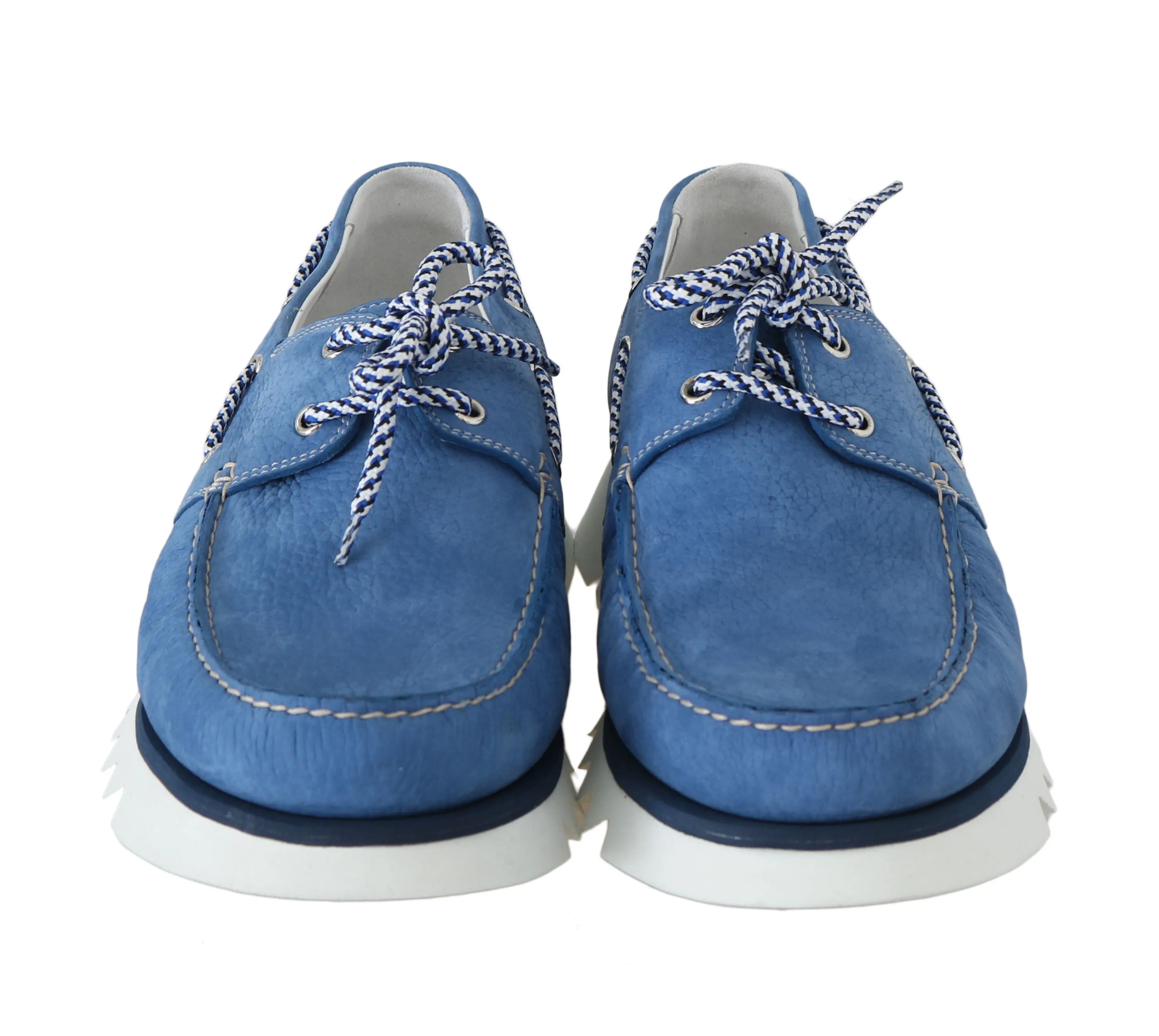 Blue White Leather Casual Loafers
