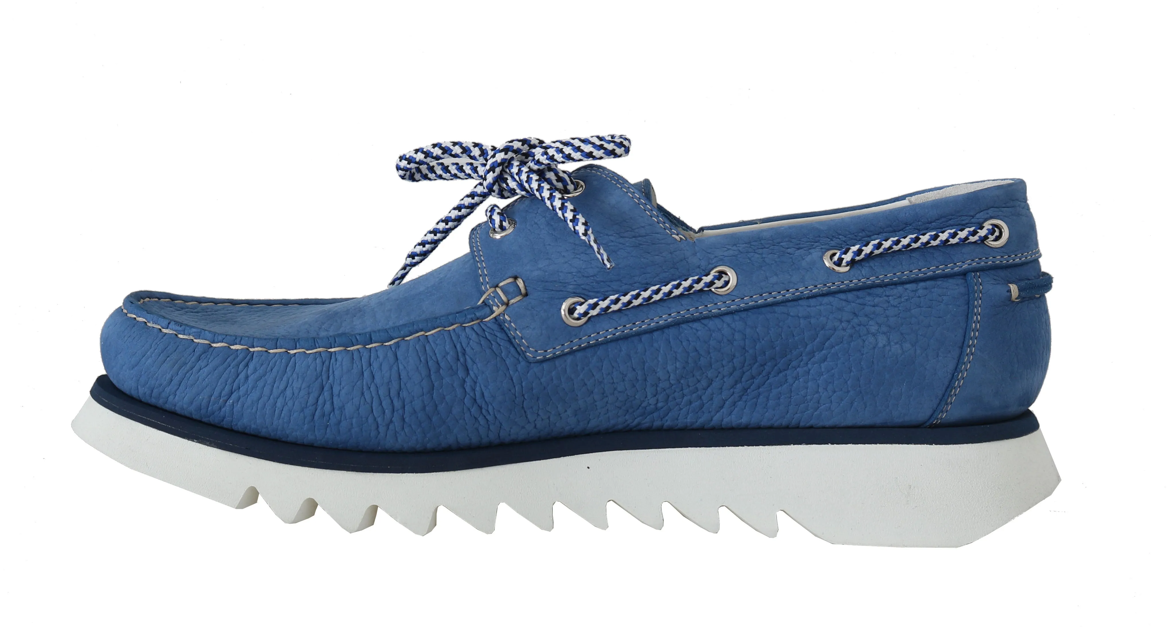 Blue White Leather Casual Loafers