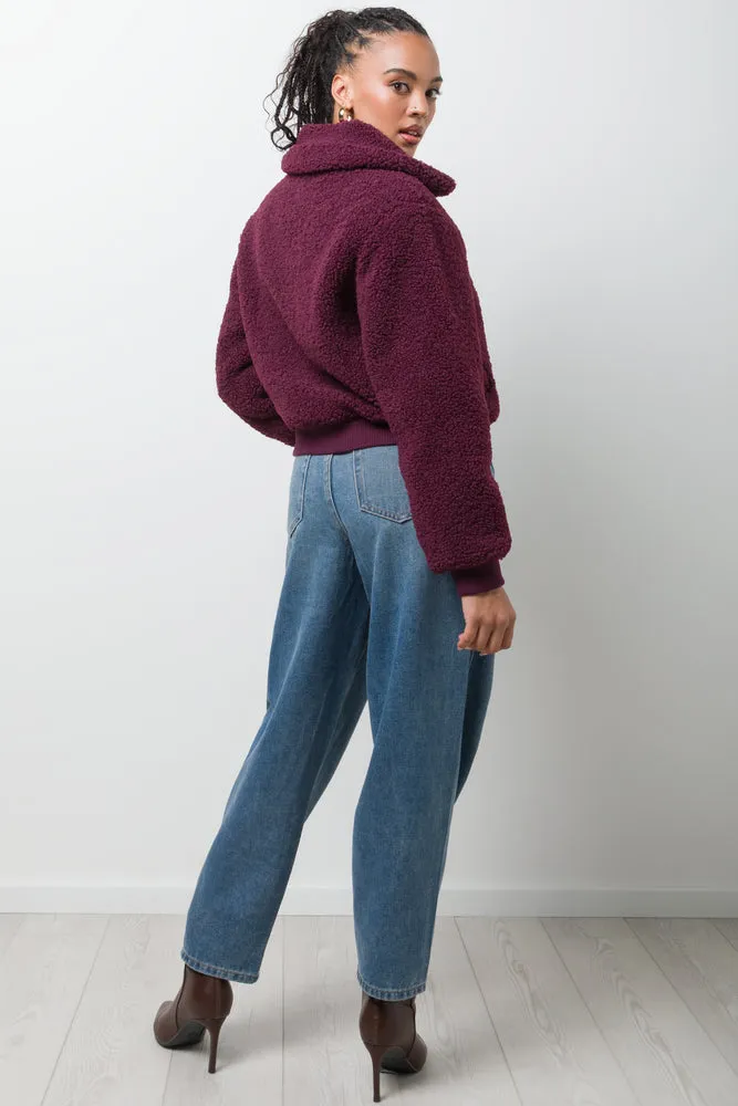 Borg Bomber Jacket Burgundy