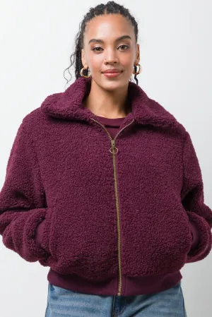 Borg Bomber Jacket Burgundy