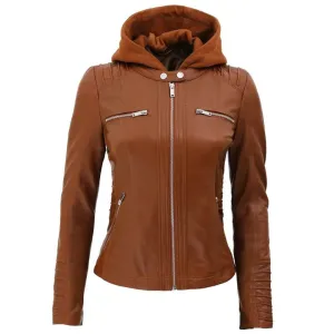 ﻿Brown Allure Hooded Biker Jacket