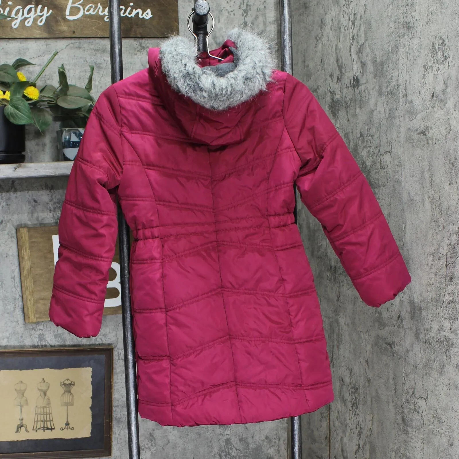 Calvin Klein Jeans Girls Long Quilted Puffer Parka Jacket Red Pink M