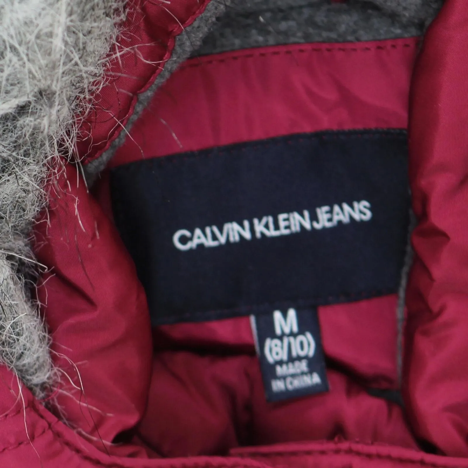 Calvin Klein Jeans Girls Long Quilted Puffer Parka Jacket Red Pink M