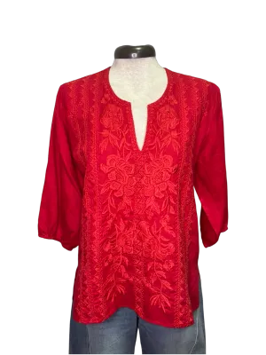 Camille Split Neck Linen Blouse Ski Patrol
