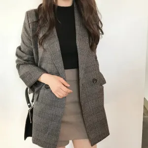 Checked Blazer Jacket - Flina