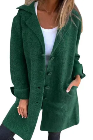 Chouyatou Women Long Cardigan Notched Collar Button Down Loose Fit Knit Blazer Sweater Jacket